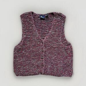 Lizsport Knit Sweater Vest S Classic Cottage Country Red Chunky Cotton Artsy VTG